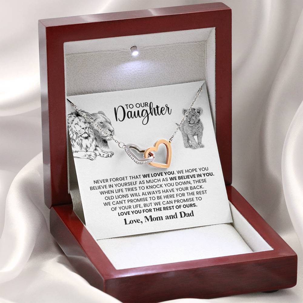 TO OUR DAUGHTER "THESE OLD LIONS" INTERLOCKING HEARTS NECKLACE GIFT SET - ON CLOUD NINE GIFTS