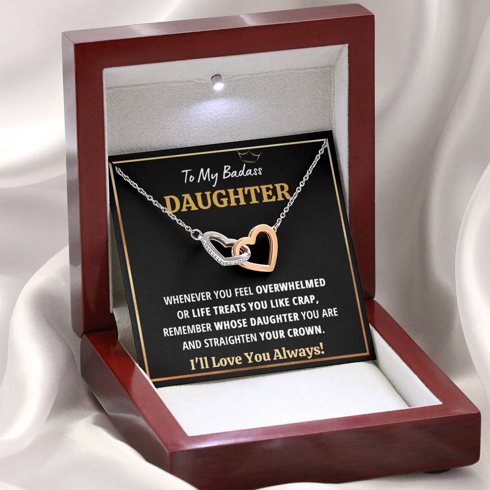 TO MY BADASS DAUGHTER "CRAP - BLACK" INTERLOCKING HEARTS NECKLACE GIFT SET - ON CLOUD NINE GIFTS