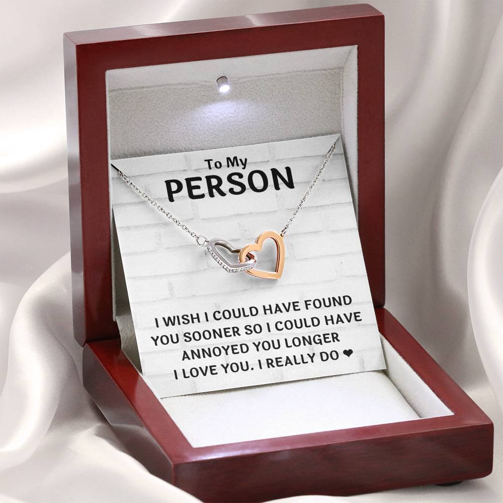 TO MY PERSON "FOUND YOU SOONER" INTERLOCKING HEARTS NECKLACE GIFT SET - ON CLOUD NINE GIFTS