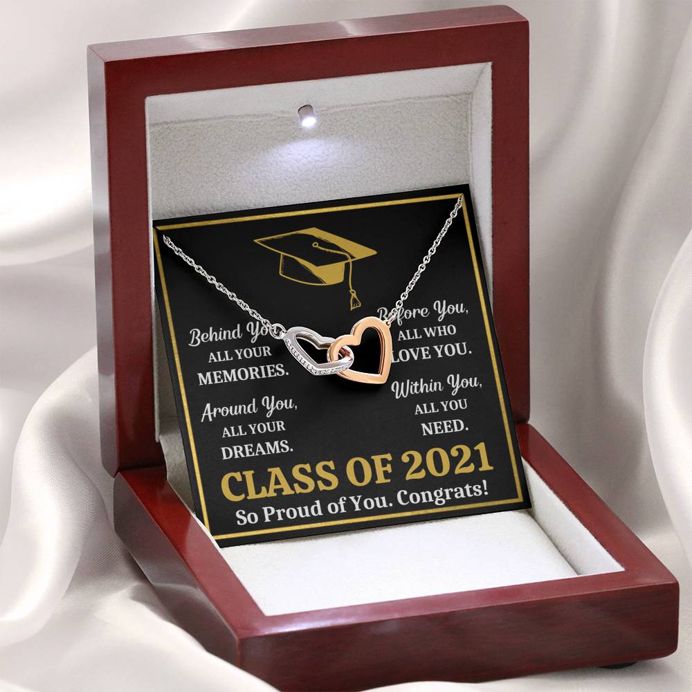 GRADUATION 2021 ALL YOU NEED GOLD INTERLOCKING HEARTS NECKLACE GIFT SET - ON CLOUD NINE GIFTS