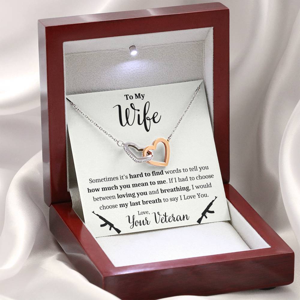 TO MY WIFE "VETERAN - BREATHING" INTERLOCKING HEARTS NECKLACE GIFT SET - ON CLOUD NINE GIFTS