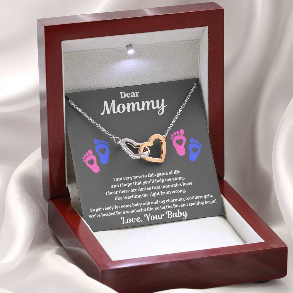 DEAR MOMMY "SPOILING HEART-FEET" INTERLOCKING HEARTS NECKLACE GIFT SET - ON CLOUD NINE GIFTS