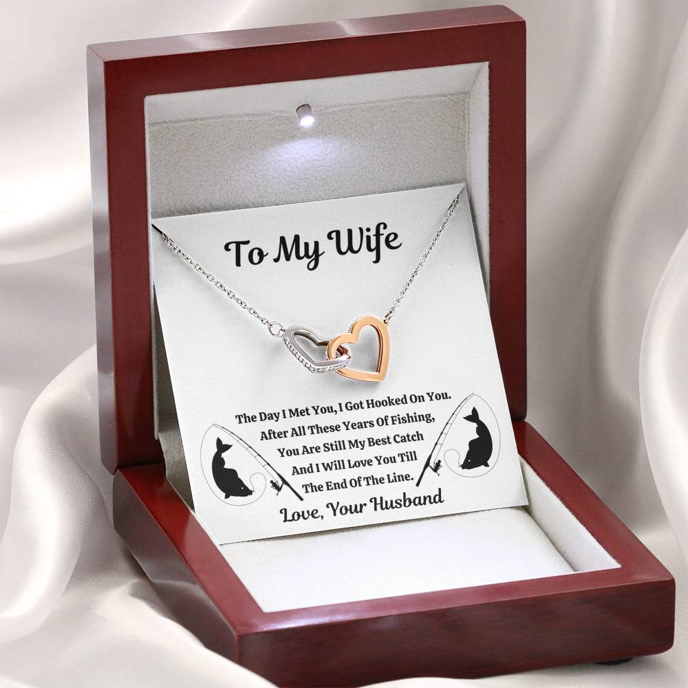TO MY WIFE "FISHING" INTERLOCKING HEARTS NECKLACE GIFT SET - ON CLOUD NINE GIFTS