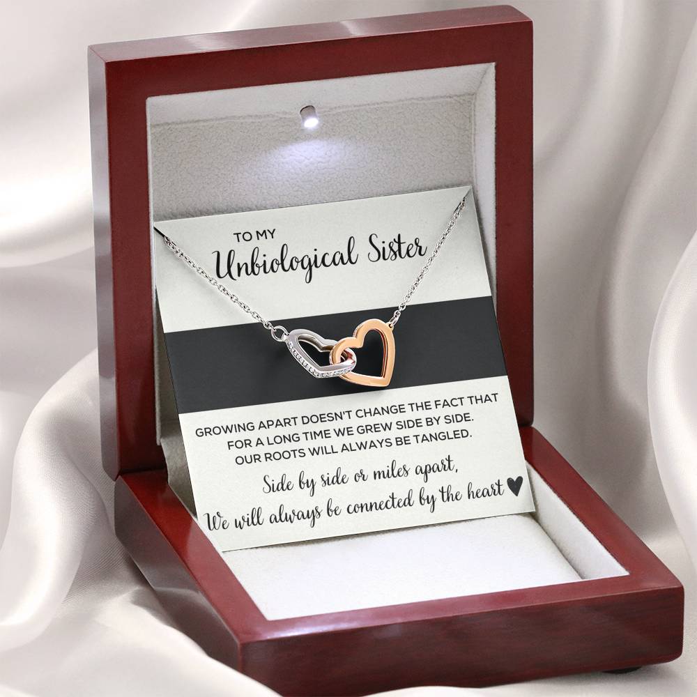 TO MY UNBIOLOGICAL SISTER "TANGLED" INTERLOCKING HEARTS NECKLACE GIFT SET - ON CLOUD NINE GIFTS