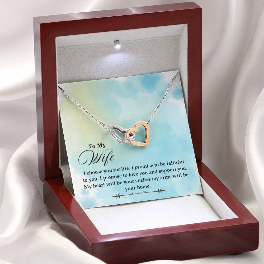 TO MY WIFE "SHELTER- SO" INTERLOCKING HEARTS NECKLACE GIFT SET - ON CLOUD NINE GIFTS