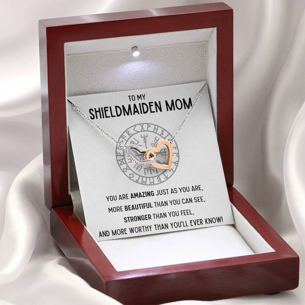 TO MY SHIELDMAIDEN MOM "WORTHY" INTERLOCKING HEARTS NECKLACE GIFT SET - ON CLOUD NINE GIFTS