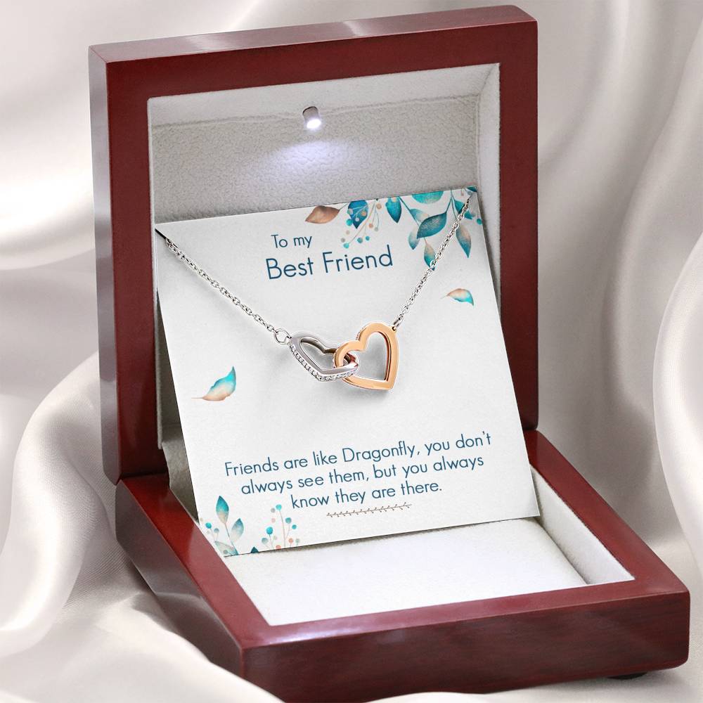 TO MY BEST FRIEND "DRAGONFLY" INTERLOCKING HEARTS NECKLACE GIFT SET - ON CLOUD NINE GIFTS