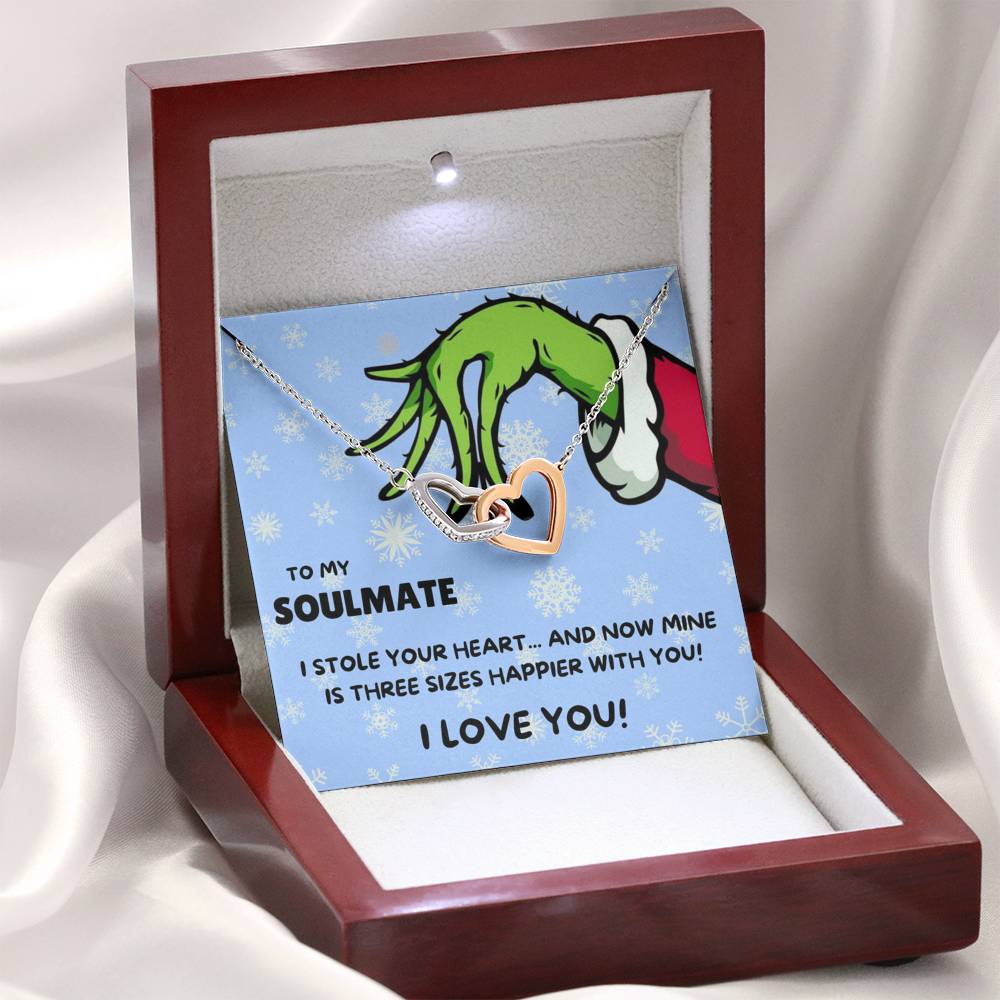 TO MY SOULMATE "THREE SIZES HAPPIER - SNOW" INTERLOCKING HEARTS NECKLACE GIFT SET - ON CLOUD NINE GIFTS