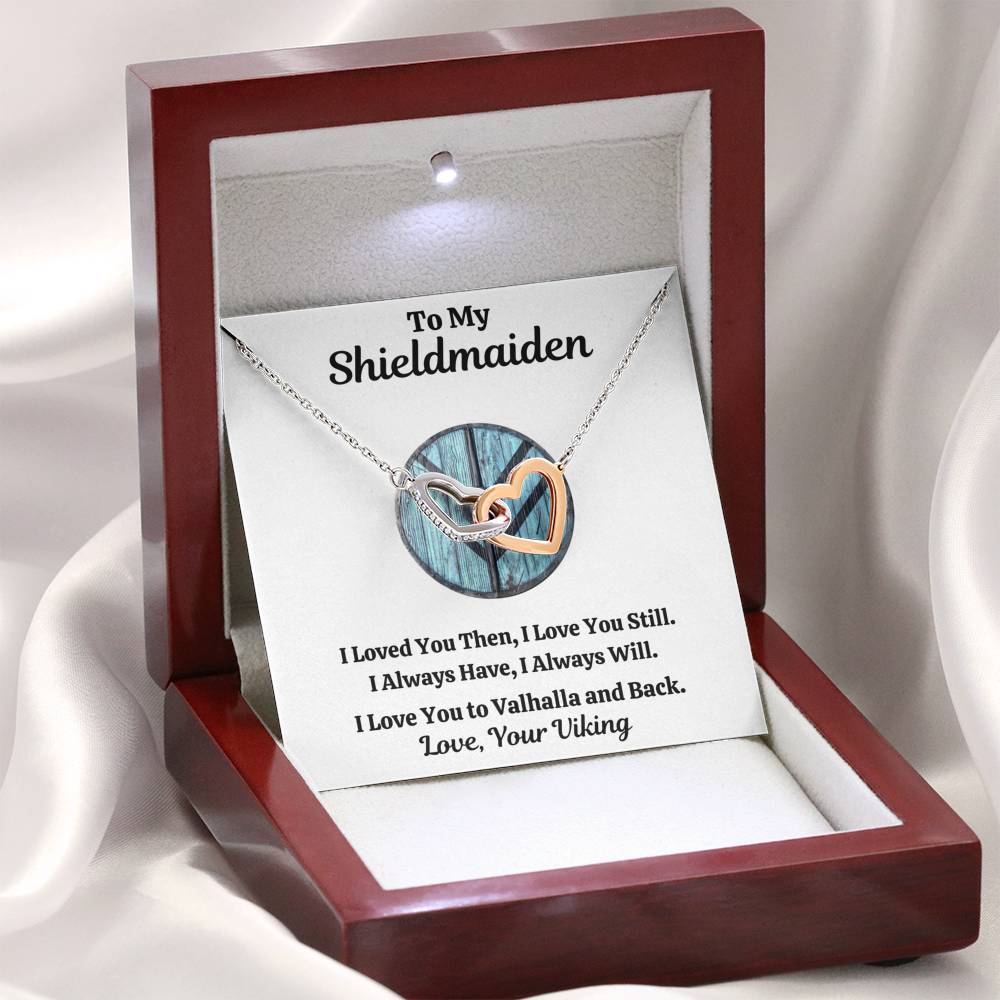 TO MY SHIELDMAIDEN "ALWAYS WILL - BLUE" INTERLOCKING HEARTS NECKLACE GIFT SET - ON CLOUD NINE GIFTS