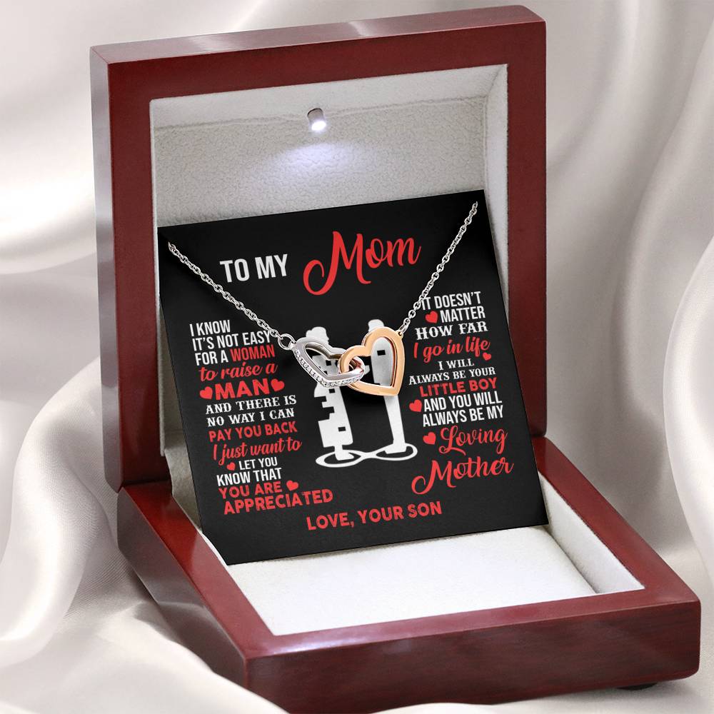 TO MY MOM LITTLE BOY INTERLOCKING HEARTS NECKLACE GIFT SET - ON CLOUD NINE GIFTS