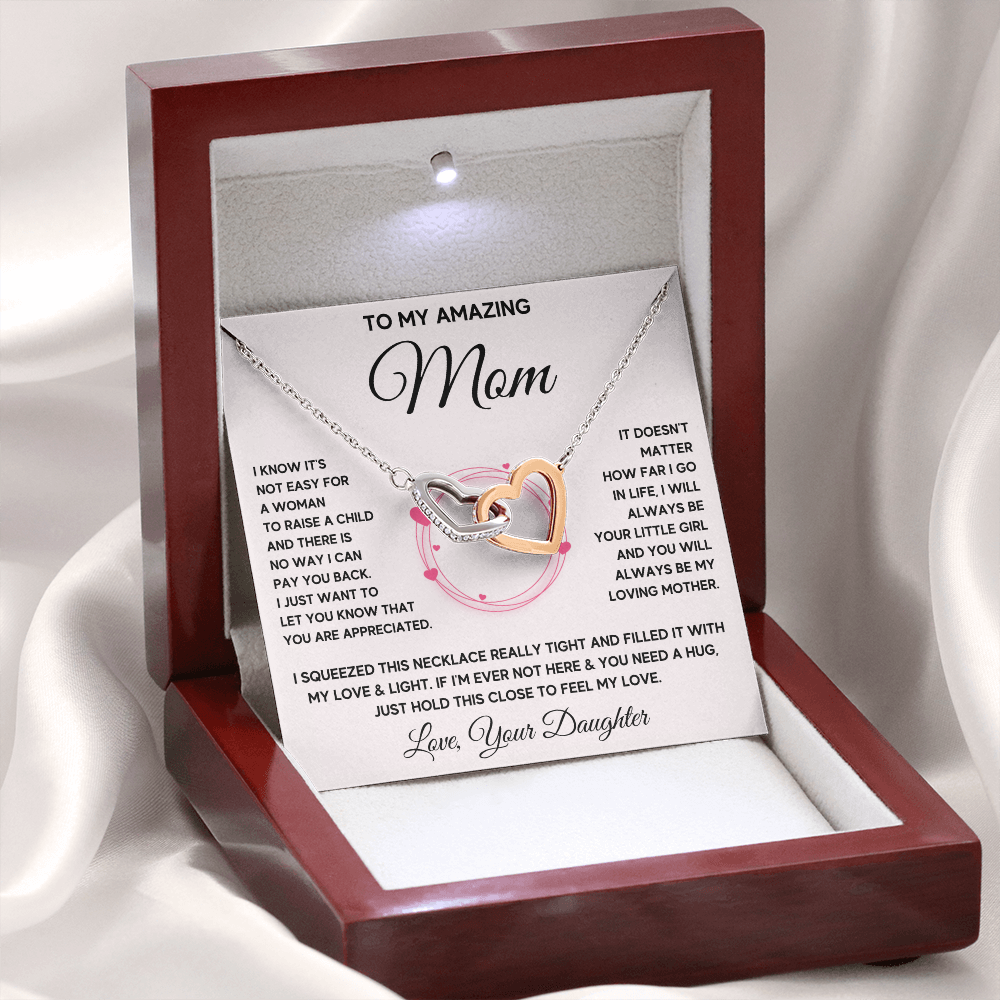 Mother daughter necklace jewelry birthday mothers day gifts from daughter to my mom Interlocking Necklace with Message Card and Gift Box - ON CLOUD NINE GIFTS