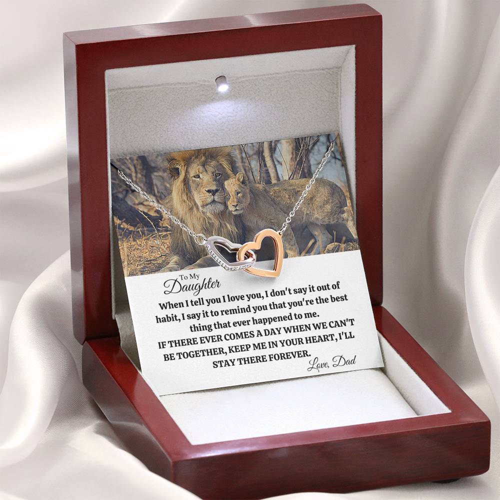 TO MY DAUGHTER "OUT OF HABIT - LION" INTERLOCKING HEARTS NECKLACE GIFT SET - ON CLOUD NINE GIFTS
