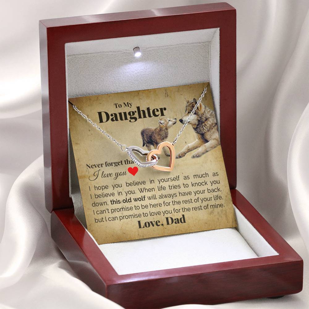 TO MY DAUGHTER "THIS OLD WOLF" INTERLOCKING HEARTS NECKLACE GIFT SET - ON CLOUD NINE GIFTS