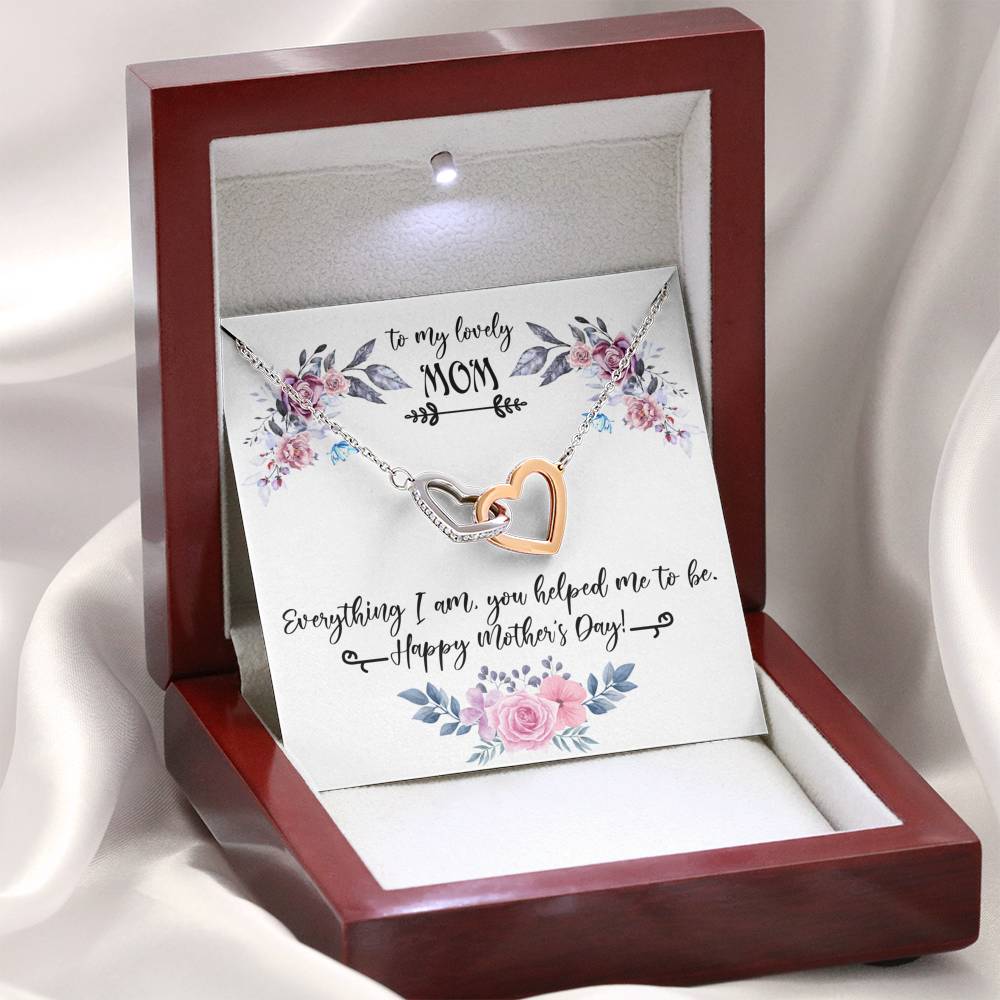 TO MY LOVELY MOM "EVERYTHING I AM PB" INTERLOCKING HEARTS NECKLACE GIFT SET - ON CLOUD NINE GIFTS