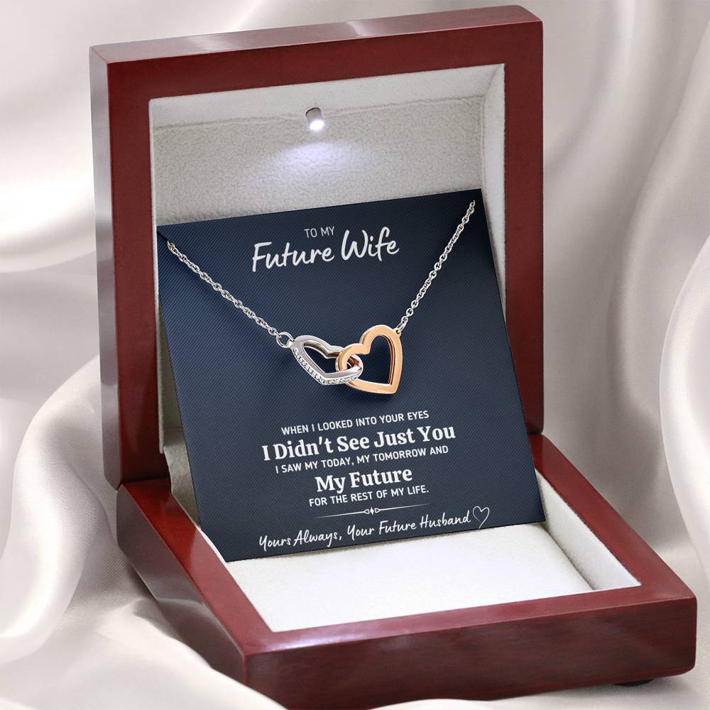 TO MY FUTURE WIFE "LOOKED INTO YOUR EYES" INTERLOCKING HEARTS NECKLACE GIFT SET - ON CLOUD NINE GIFTS