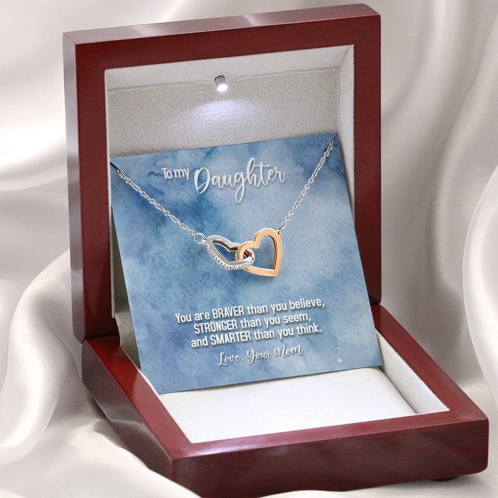 TO MY DAUGHTER "BRAVER - SO" INTERLOCKING HEARTS NECKLACE GIFT SET - ON CLOUD NINE GIFTS