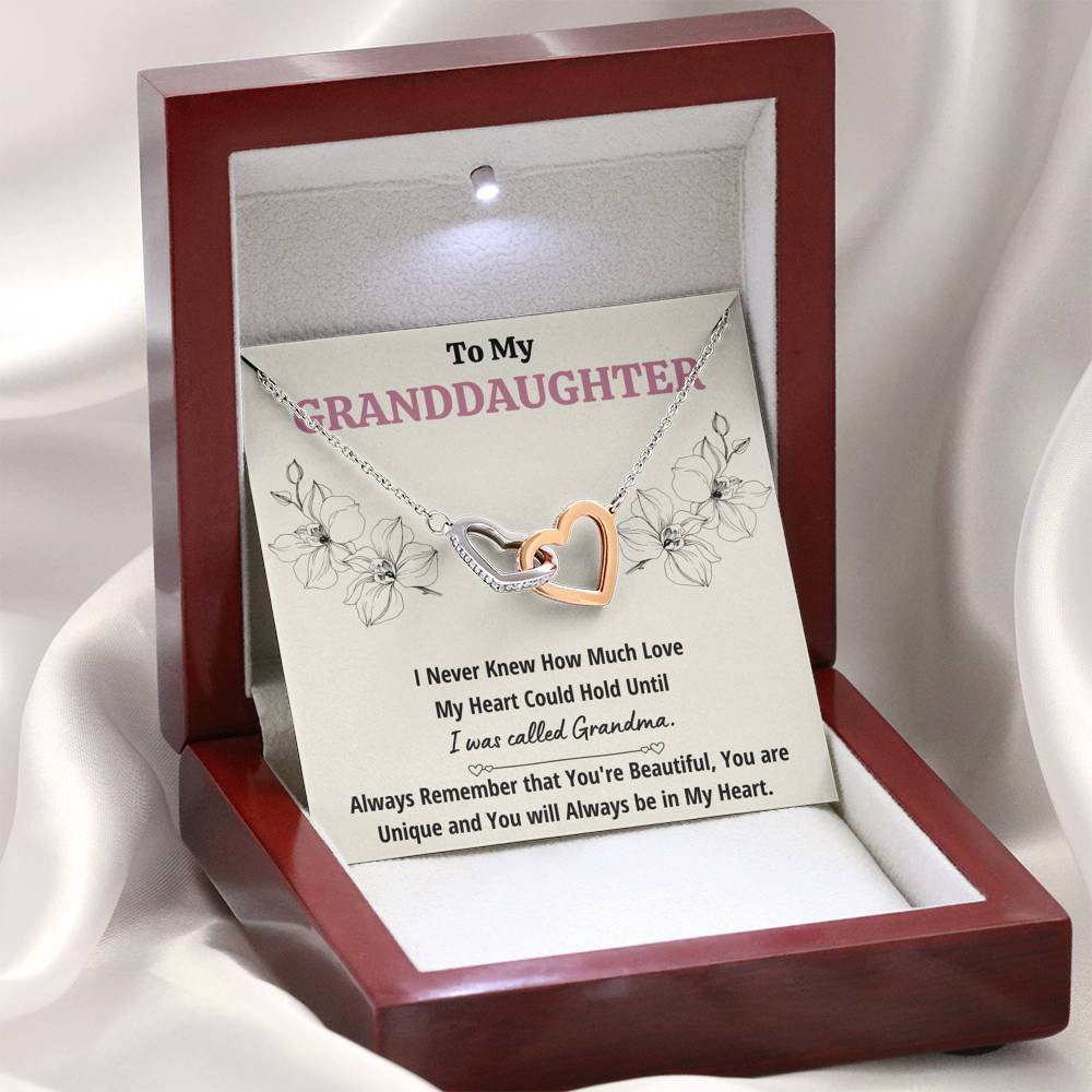 TO MY GRANDDAUGHTER "CALLED GRANDMA" INTERLOCKING HEARTS NECKLACE GIFT SET - ON CLOUD NINE GIFTS