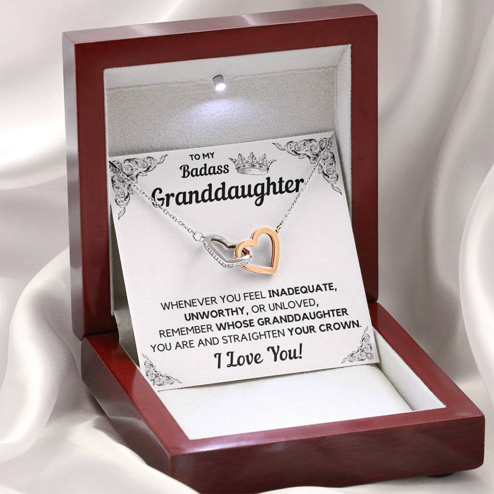 TO MY BADASS GRANDDAUGHTER CROWN DECORATION INTERLOCKING HEARTS NECKLACE GIFT SET - ON CLOUD NINE GIFTS
