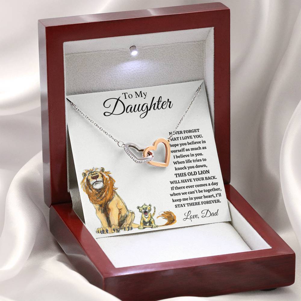 TO MY DAUGHTER "THIS OLD LION - DRAWING" INTERLOCKING HEARTS NECKLACE GIFT SET - ON CLOUD NINE GIFTS
