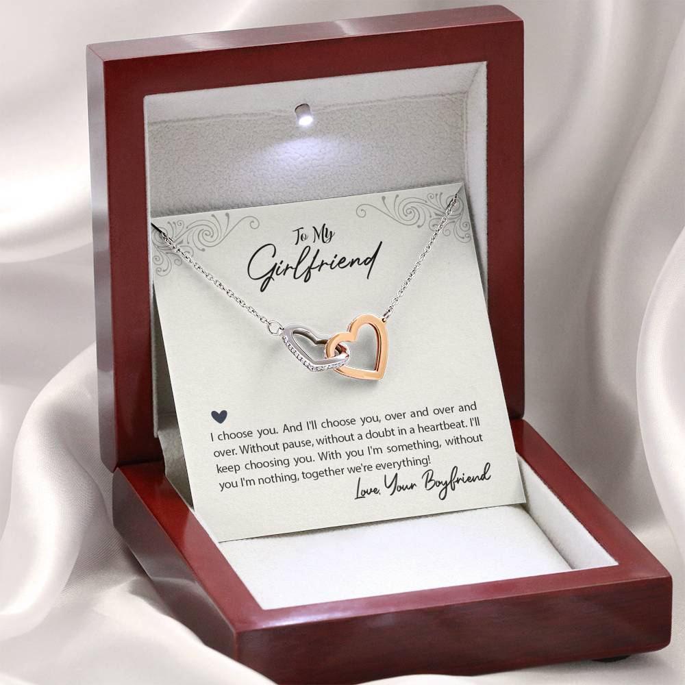 TO MY GIRLFRIEND "WE'RE EVERYTHING" INTERLOCKING HEARTS NECKLACE GIFT SET - ON CLOUD NINE GIFTS