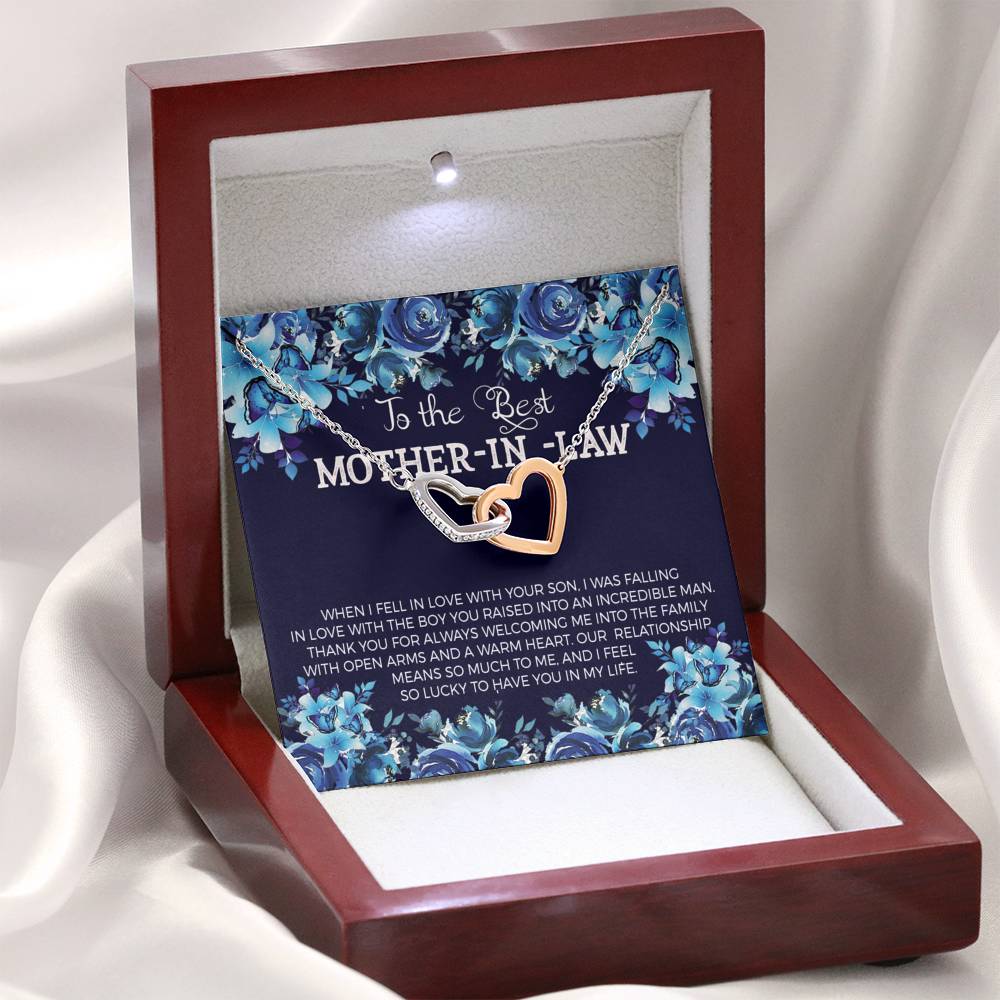 TO MY MOTHER IN LAW "WARM-SO" INTERLOCKING HEARTS NECKLACE GIFT SET - ON CLOUD NINE GIFTS