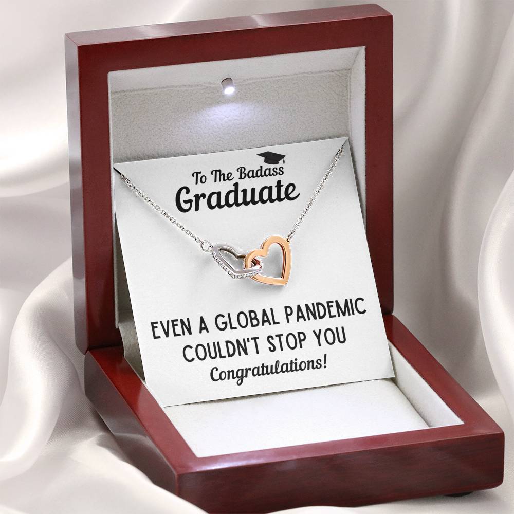 TO THE BADASS GRADUATE STOP INTERLOCKING HEARTS NECKLACE GIFT SET - ON CLOUD NINE GIFTS