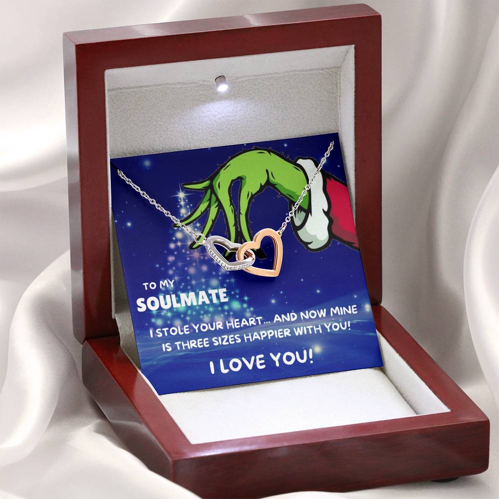 TO MY SOULMATE "THREE SIZES HAPPIER - TREE" INTERLOCKING HEARTS NECKLACE GIFT SET - ON CLOUD NINE GIFTS