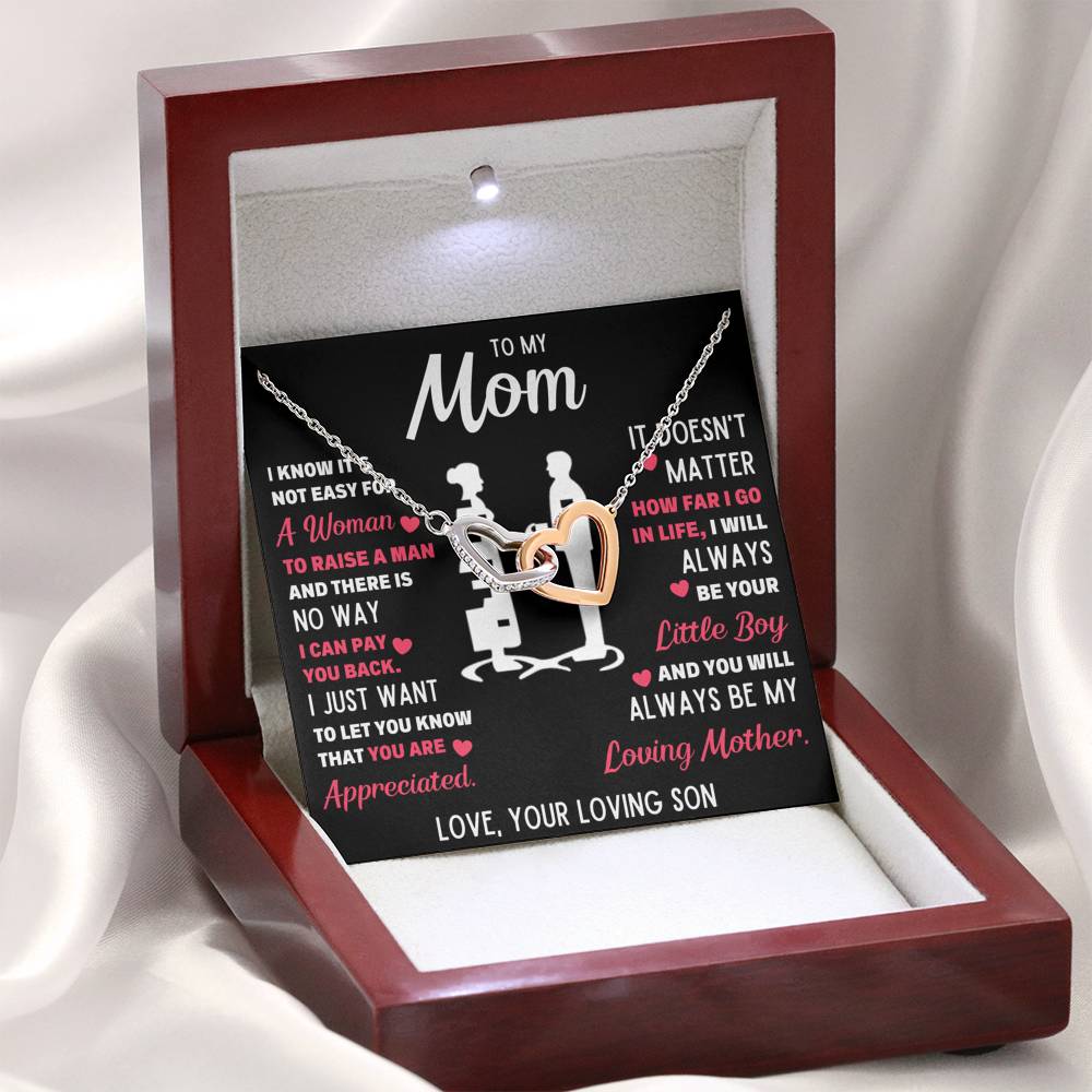 TO MY MOM LITTLE BOY WHITE INTERLOCKING HEARTS NECKLACE GIFT SET - ON CLOUD NINE GIFTS