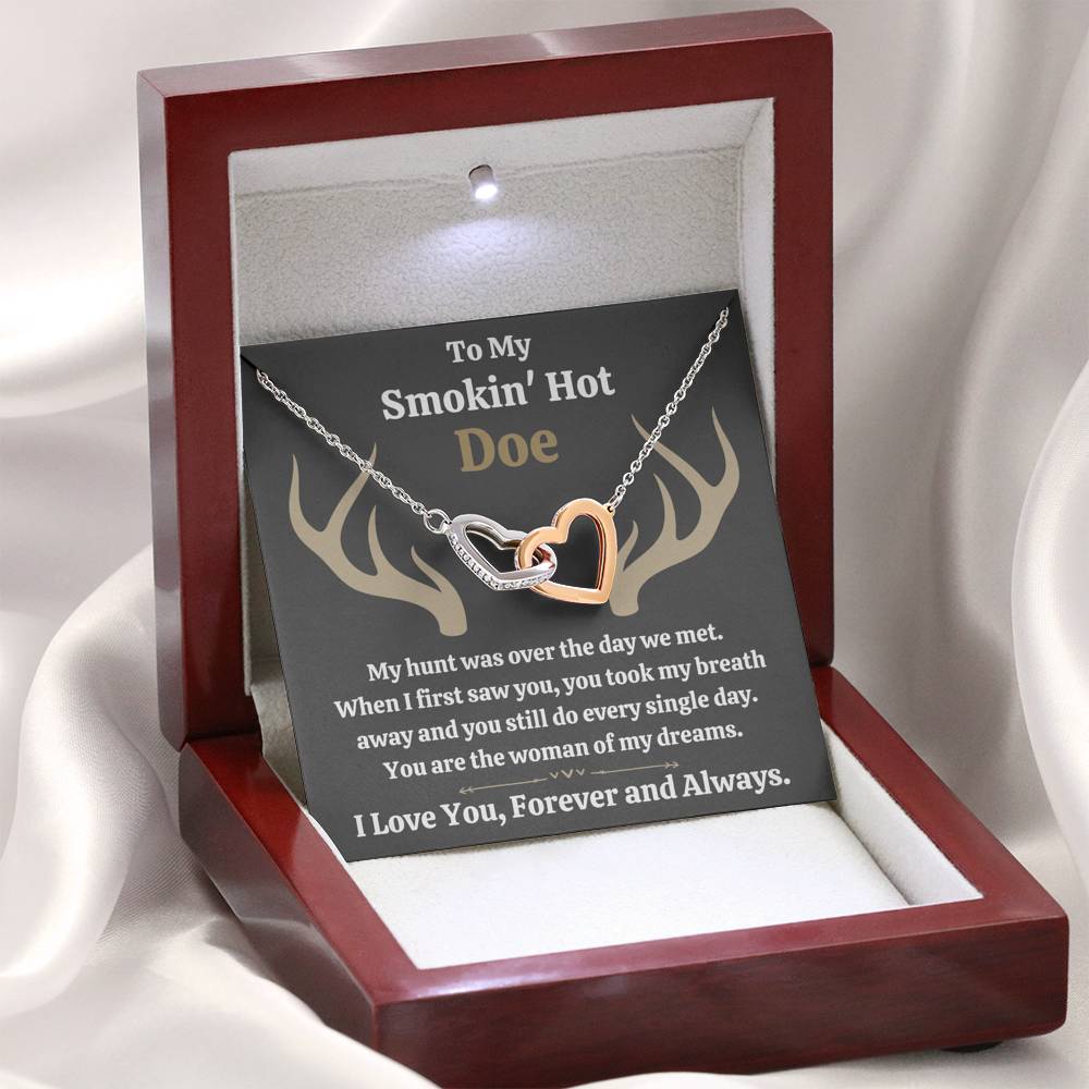TO MY SMOKIN HOT DOE "DREAMS - DARK" INTERLOCKING HEARTS NECKLACE GIFT SET - ON CLOUD NINE GIFTS