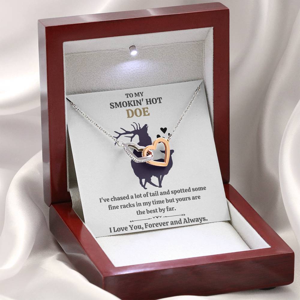 TO MY SMOKIN HOT DOE "TAIL - GOLDEN" INTERLOCKING HEARTS NECKLACE GIFT SET - ON CLOUD NINE GIFTS