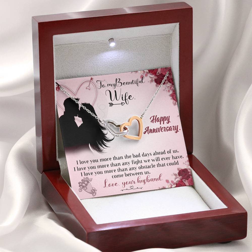 TO MY BEAUTIFUL WIFE "ANY FIGHT" INTERLOCKING HEARTS NECKLACE ANNIVERSARY GIFT SET - ON CLOUD NINE GIFTS