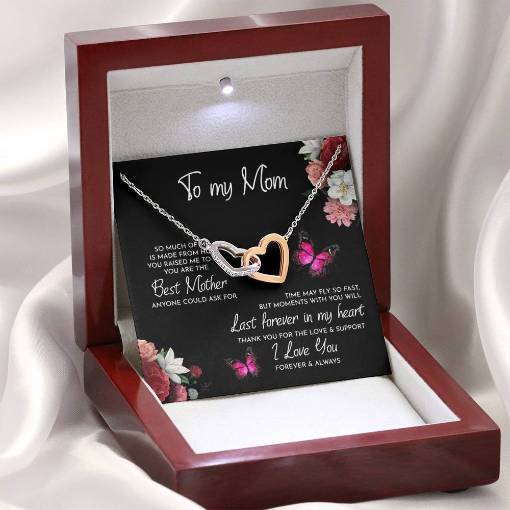 TO MY MOM "RAISED-PB" INTERLOCKING HEARTS NECKLACE GIFT SET - ON CLOUD NINE GIFTS
