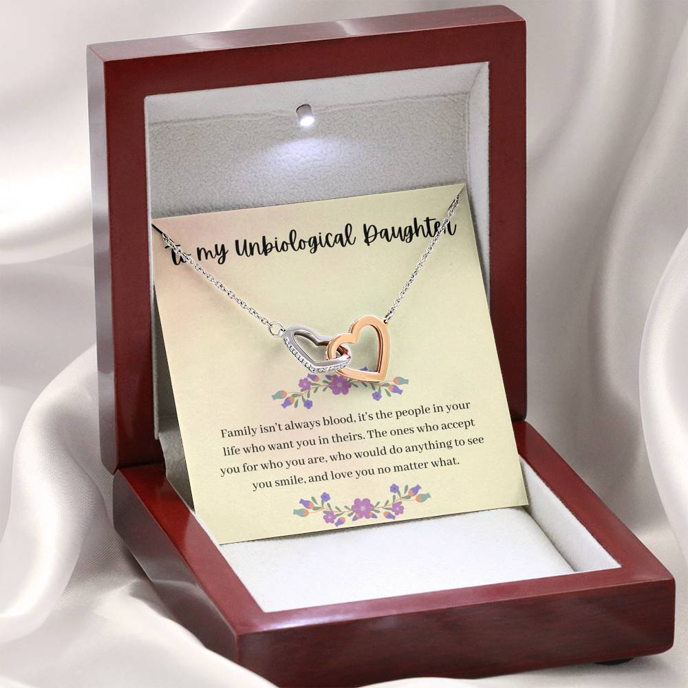 TO MY UNBIOLOGICAL DAUGHTER "SMILE" INTERLOCKING HEARTS NECKLACE GIFT SET - ON CLOUD NINE GIFTS