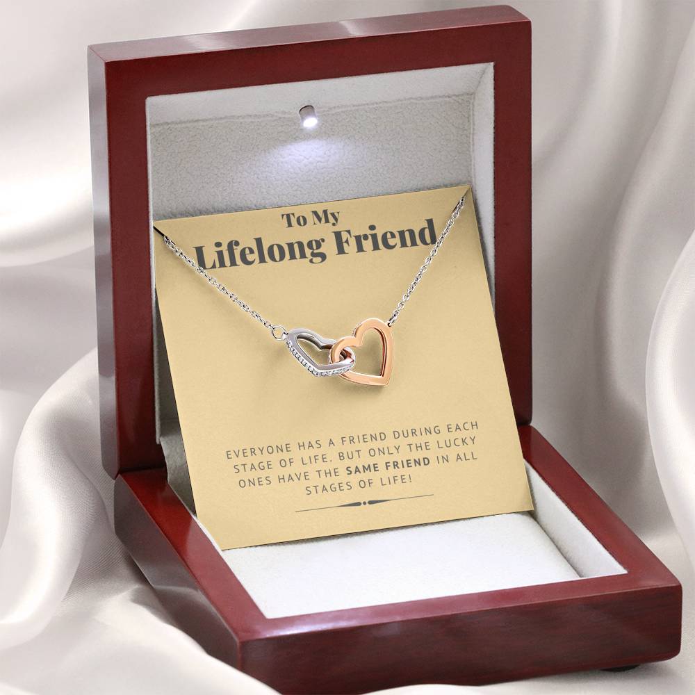 TO MY LIFELONG FRIEND "SAME FRIEND" INTERLOCKING HEARTS NECKLACE GIFT SET - ON CLOUD NINE GIFTS