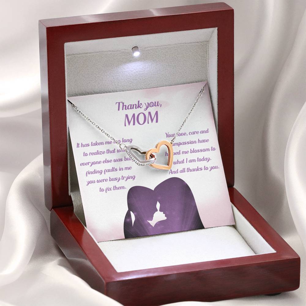 THANK YOU MOM "BLOSSOM PB" INTERLOCKING HEARTS NECKLACE GIFT SET - ON CLOUD NINE GIFTS