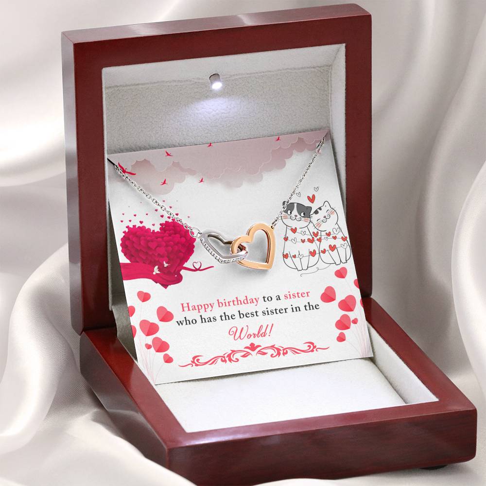TO MY SISTER "BEST IN THE WORLD" INTERLOCKING HEARTS NECKLACE BIRTHDAY GIFT SET - ON CLOUD NINE GIFTS