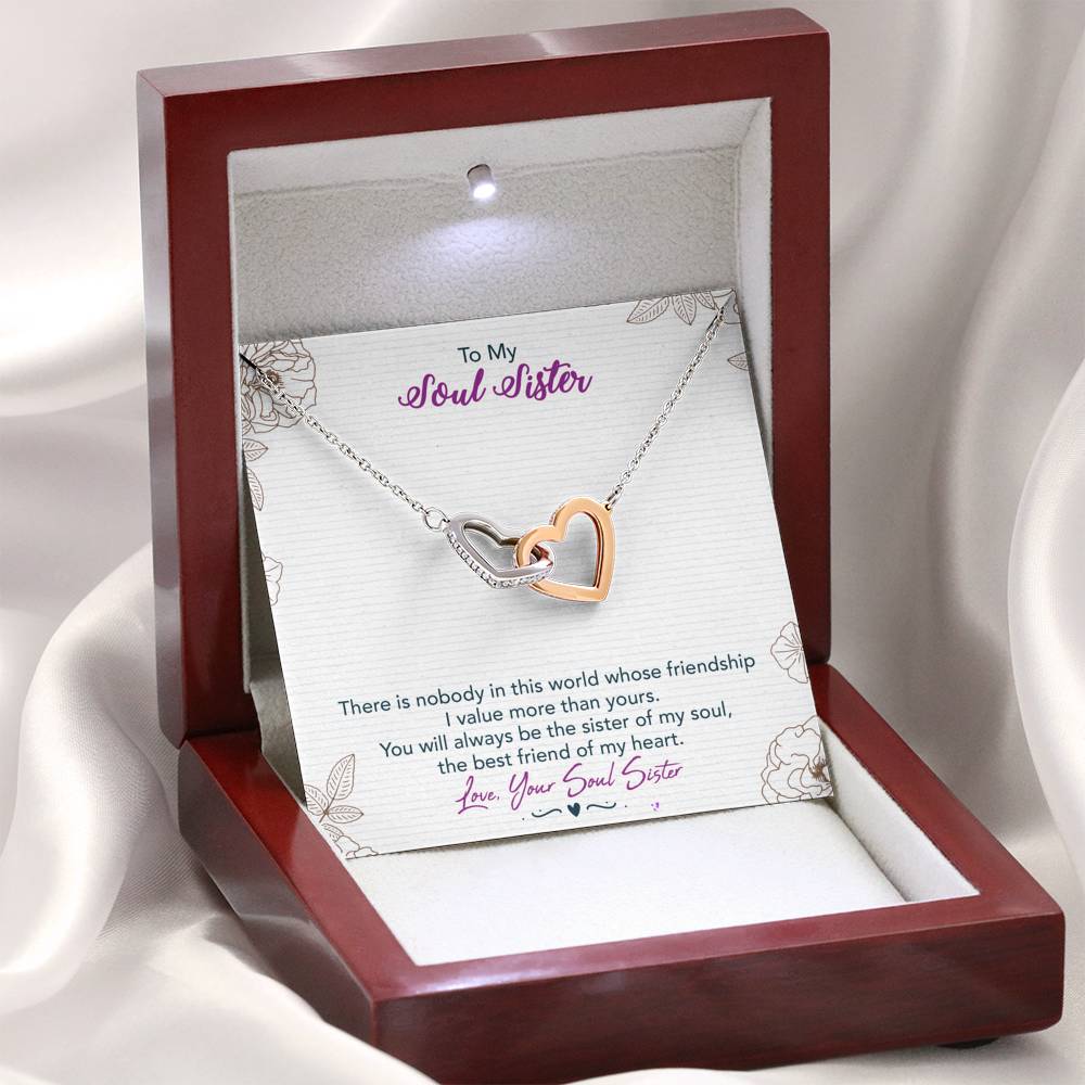 TO MY SOUL SISTER "THIS WORLD - SO" INTERLOCKING HEARTS NECKLACE GIFT SET - ON CLOUD NINE GIFTS