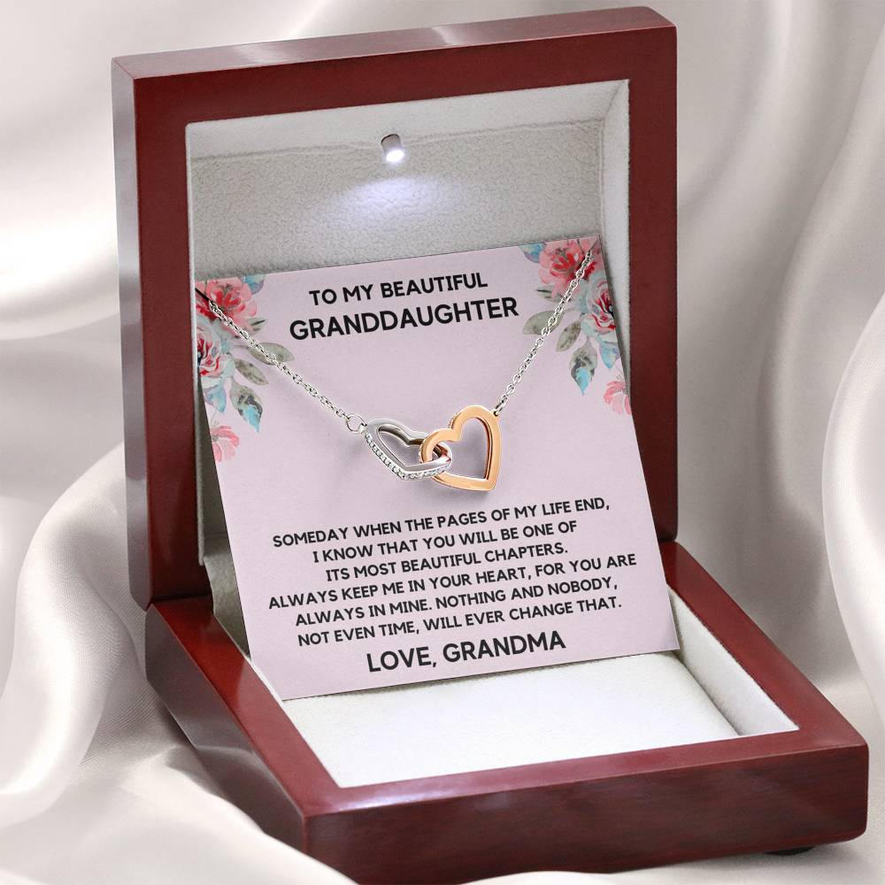 TO MY BEAUTIFUL GRANDDAUGHTER FROM GRANDMA CHAPTERS FLOWERS INTERLOCKING HEARTS NECKLACE GIFT SET - ON CLOUD NINE GIFTS