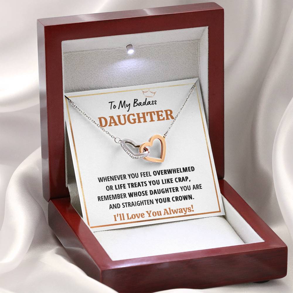 TO MY BADASS DAUGHTER "CRAP - WHITE" INTERLOCKING HEARTS NECKLACE GIFT SET - ON CLOUD NINE GIFTS