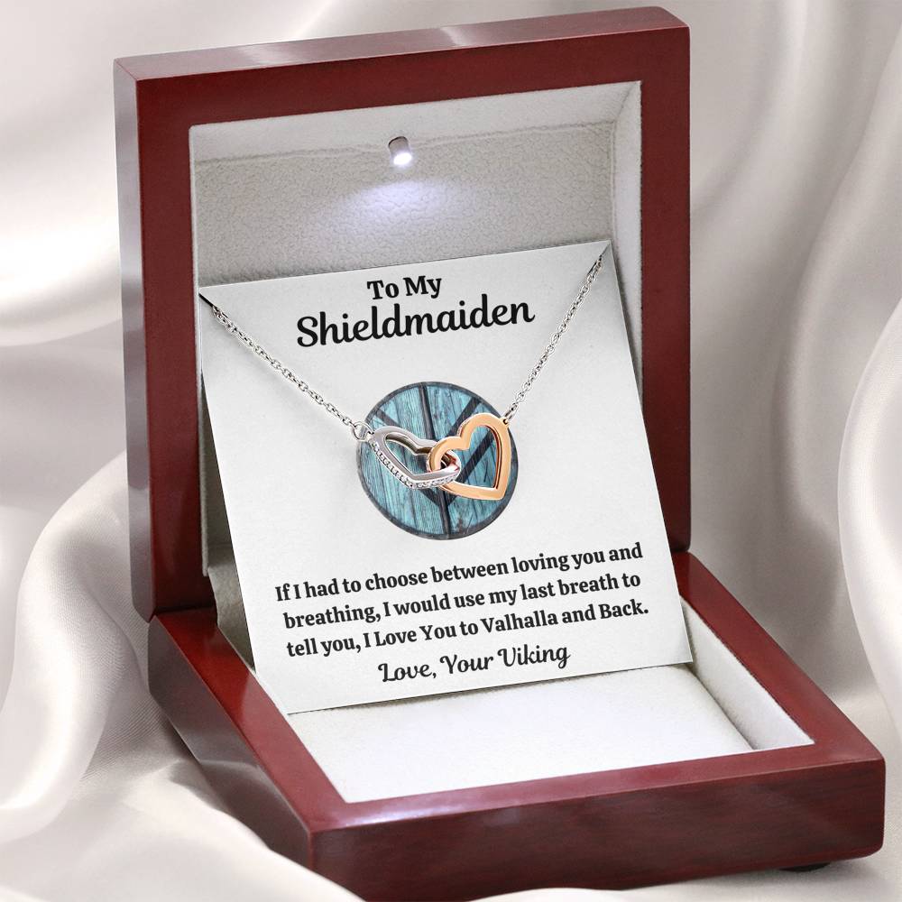 TO MY SHIELDMAIDEN "BREATHING - BLUE" INTERLOCKING HEARTS NECKLACE GIFT SET - ON CLOUD NINE GIFTS