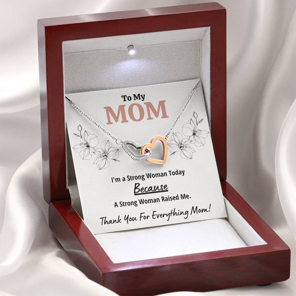 TO MY MOM "STRONG WOMAN" INTERLOCKING HEARTS NECKLACE GIFT SET - ON CLOUD NINE GIFTS