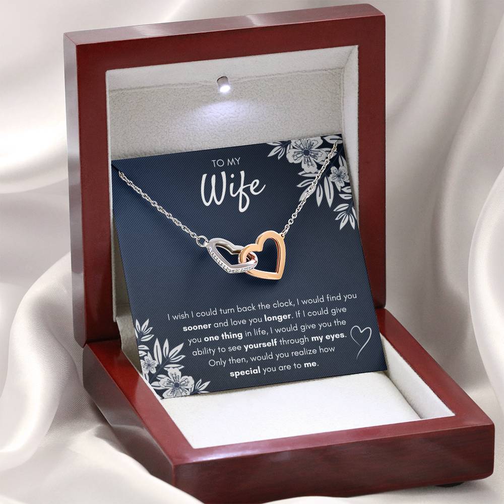 TO MY WIFE "FIND YOU SOONER" INTERLOCKING HEARTS NECKLACE GIFT SET - ON CLOUD NINE GIFTS