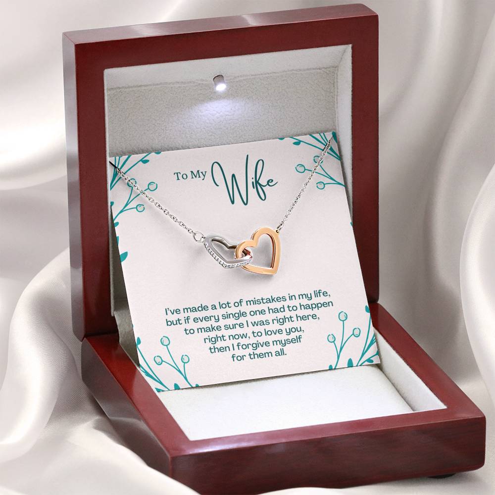 TO MY WIFE "MISTAKES - SO" INTERLOCKING HEARTS NECKLACE GIFT SET - ON CLOUD NINE GIFTS