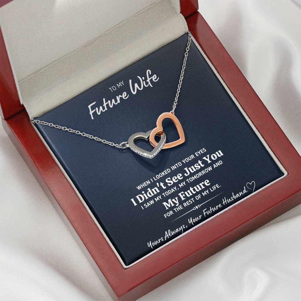 TO MY FUTURE WIFE "LOOKED INTO YOUR EYES" INTERLOCKING HEARTS NECKLACE GIFT SET - ON CLOUD NINE GIFTS