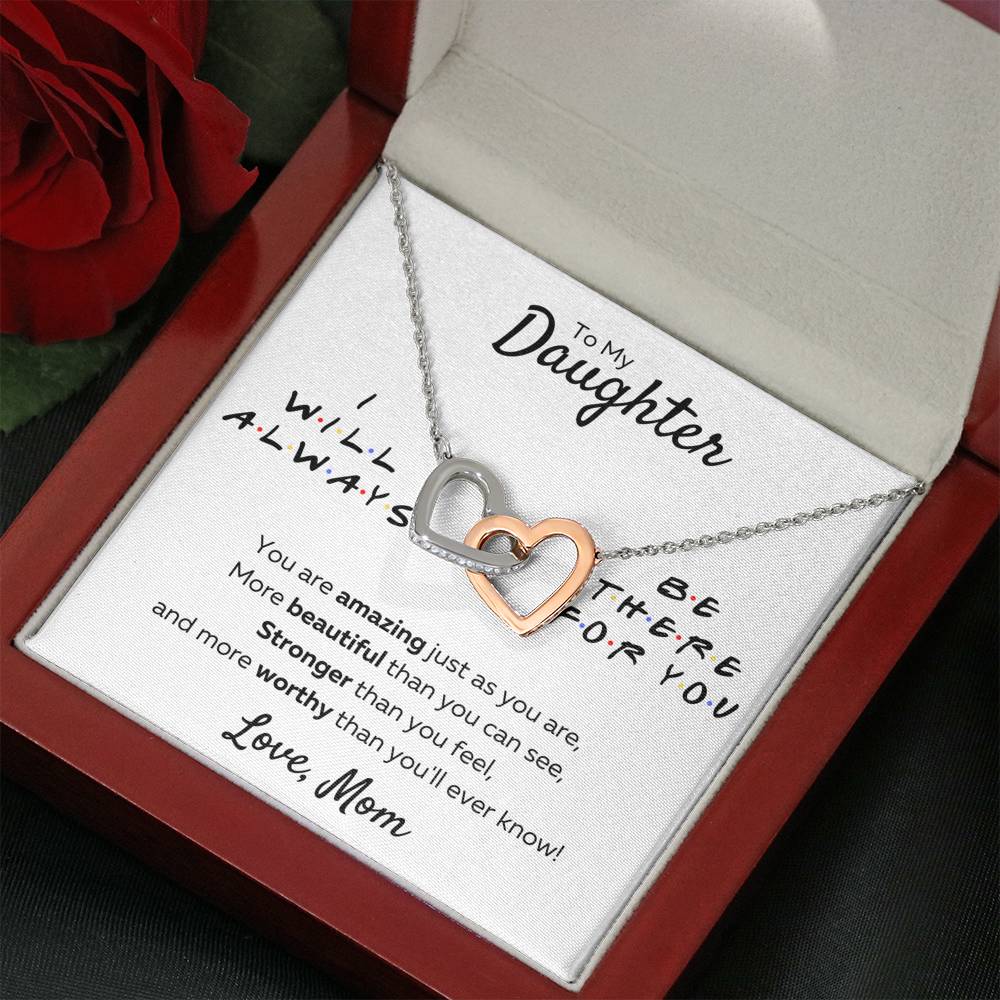 TO MY DAUGHTER FROM MOM "THERE FOR YOU - AMAZING JUST AS YOU ARE" INTERLOCKING HEARTS NECKLACE GIFT SET - ON CLOUD NINE GIFTS