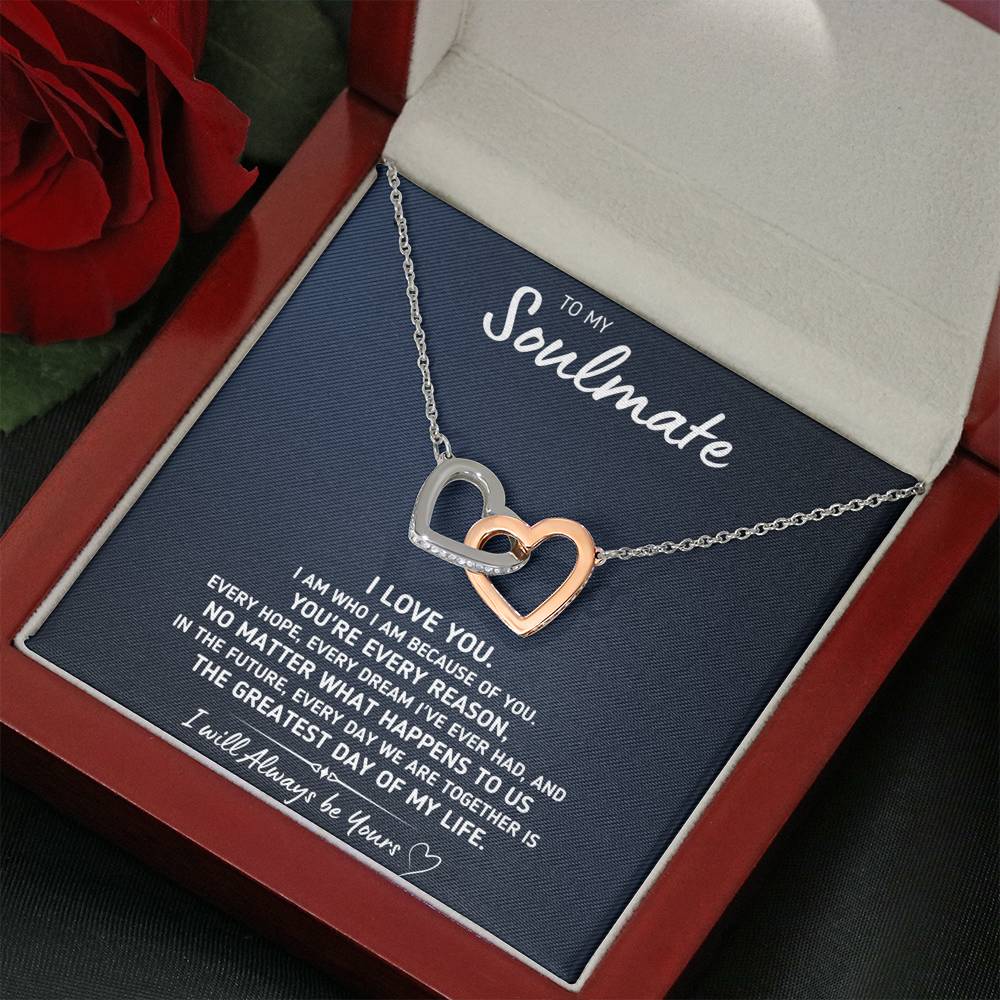 TO MY SOULMATE "GREATEST DAY" INTERLOCKING HEARTS NECKLACE GIFT SET - ON CLOUD NINE GIFTS