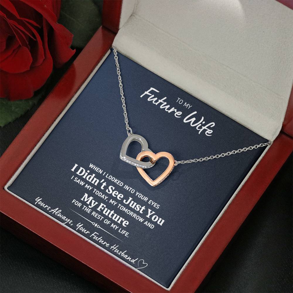 TO MY FUTURE WIFE "LOOKED INTO YOUR EYES" INTERLOCKING HEARTS NECKLACE GIFT SET - ON CLOUD NINE GIFTS