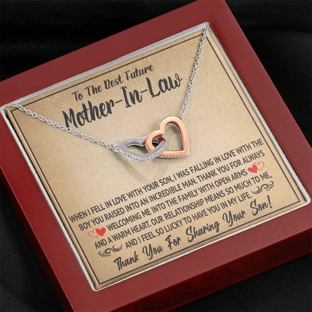 TO MY FUTURE MOTHER IN LAW SHARING INTERLOCKING HEARTS NECKLACE GIFT SET - ON CLOUD NINE GIFTS