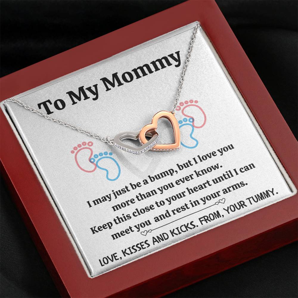 TO MY MOMMY "BABY FEET - WHITE" INTERLOCKED HEARTS NECKLACE GIFT SET - ON CLOUD NINE GIFTS