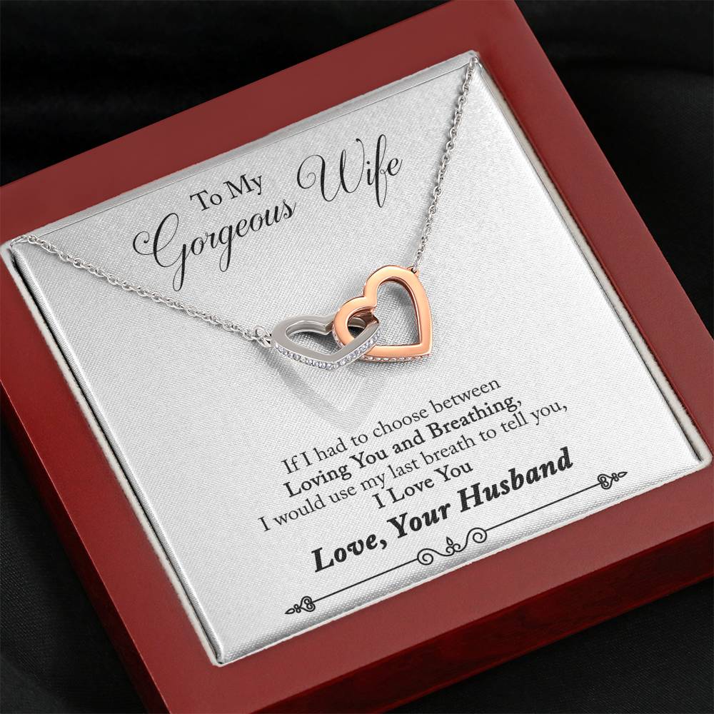 TO MY GORGEOUS WIFE "BREATHING - SO" INTERLOCKING HEARTS NECKLACE GIFT SET - ON CLOUD NINE GIFTS